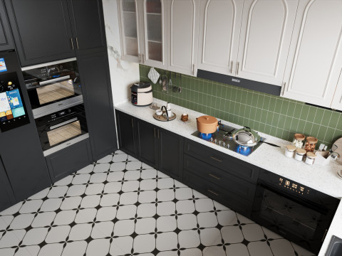 Black modern kitchen 059 Modello 3D