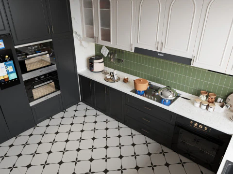 Czarna nowoczesna kuchnia 059 Model 3D