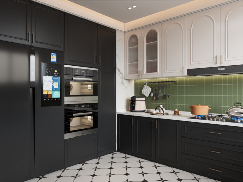 Black modern kitchen 059 Modello 3D