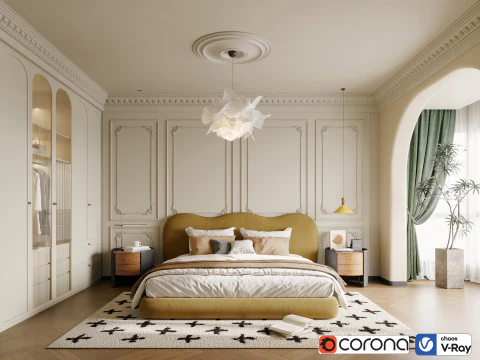 Scena wnętrza przytulnej sypialni 006 Model 3D