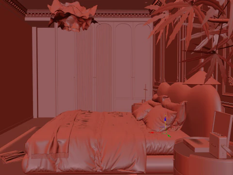 Cozy Bedroom interior scene 006 3D Model