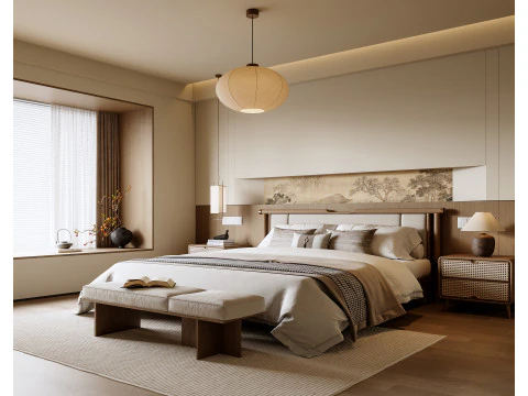 아늑한 침실 인테리어 장면 007 3D 모델