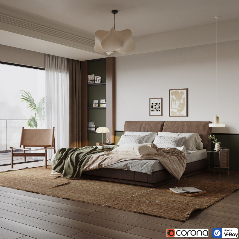 Cozy Bedroom interior scene 018 3D-Modell .c4d .max .obj .3ds .fbx .stl .blend 