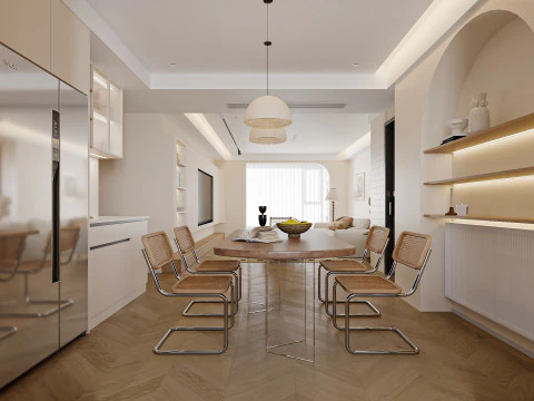 Cream Japandi Style Interior 083 3D Model