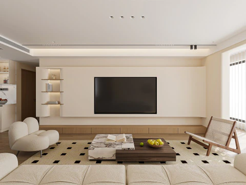 Cream Japandi Style Interior 083 3D Model