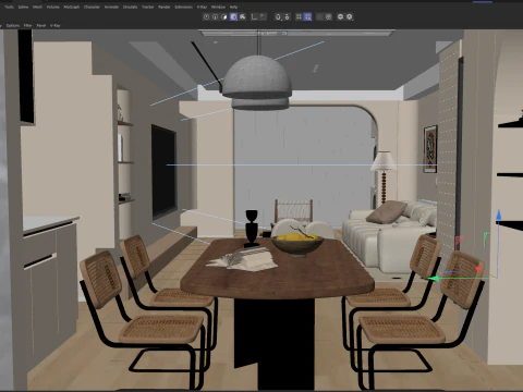 Cream Japandi Style Interior 083 3D Model
