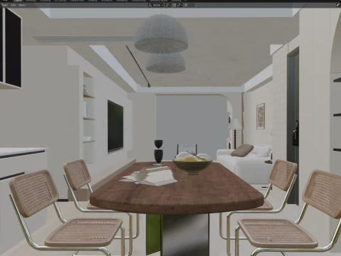 Cream Japandi Style Interior 083 3D Model