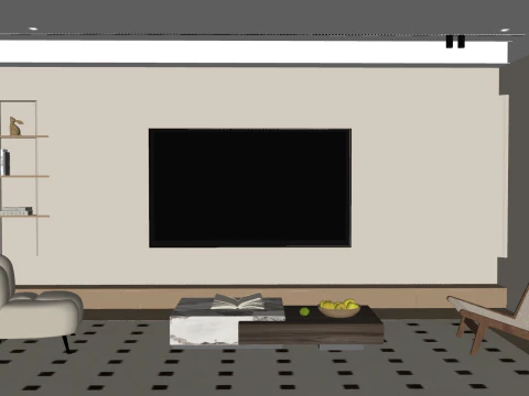 Cream Japandi Style Interior 083 3D Model