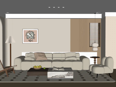 Cream Japandi Style Interior 083 3D Model