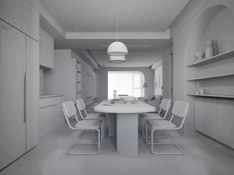 Cream Japandi Style Interior 083 3D Model