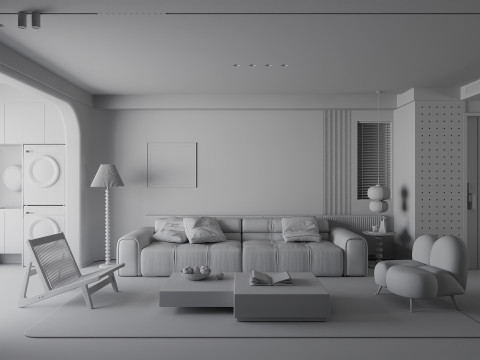 Cream Japandi Style Interior 083 Modelo 3D