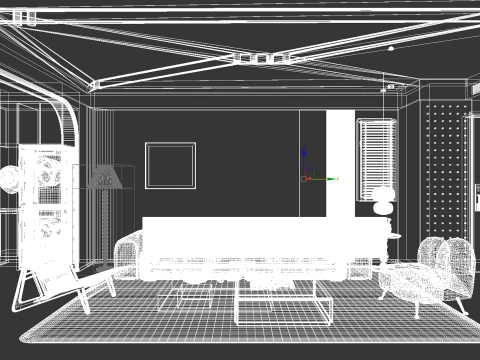 Cream Japandi Style Interior 083 3D Model