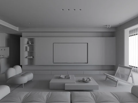 Cream Japandi Style Interior 083 3D Model