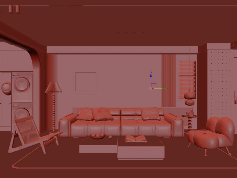Cream Japandi Style Interior 083 3D Model