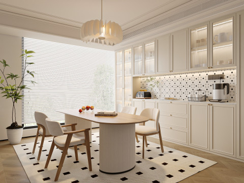 Cream Modern Kitchen and Dining Area 15 Modèle 3D