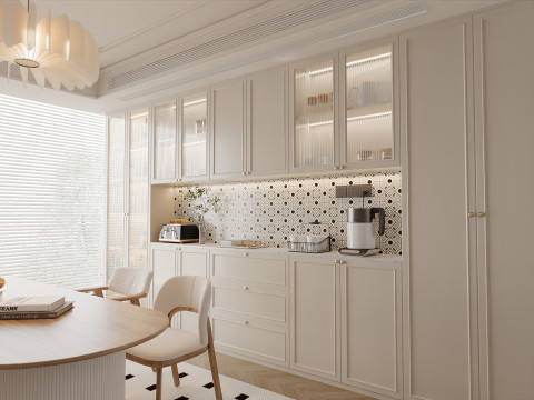 Cream Modern Kitchen and Dining Area 15 Model 3D