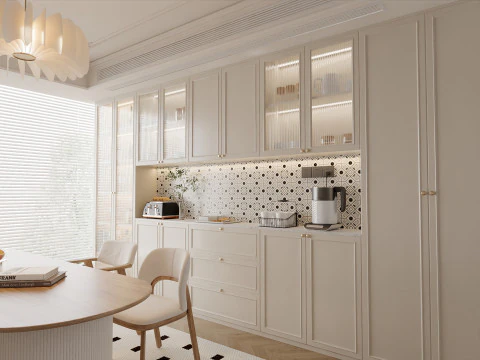 Cream Modern Kitchen and Dining Area 15 3D Model