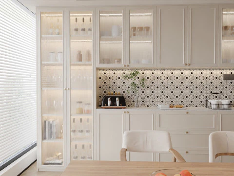 Cream Modern Kitchen and Dining Area 15 3D Model