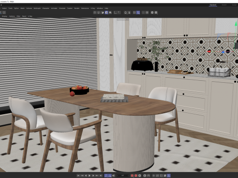 Cream Modern Kitchen and Dining Area 15 Model 3D