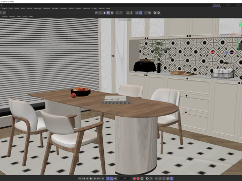 Cream Modern Kitchen and Dining Area 15 3D Model