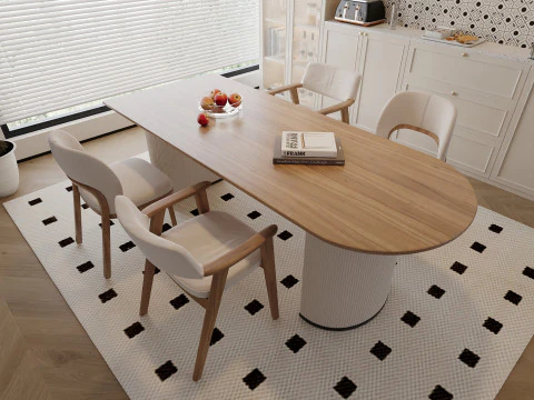 Cream Modern Kitchen and Dining Area 15 3D Model