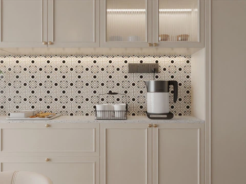 Cream Modern Kitchen and Dining Area 15 3D Model