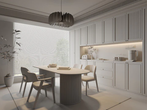Cream Modern Kitchen and Dining Area 15 3D Model
