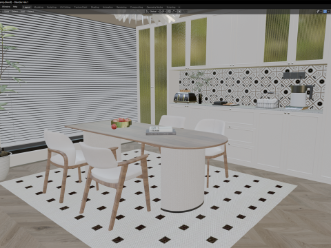 Cream Modern Kitchen and Dining Area 15 Model 3D