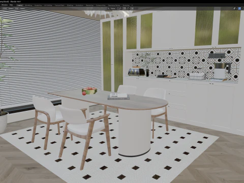 Cream Modern Kitchen and Dining Area 15 3D Model