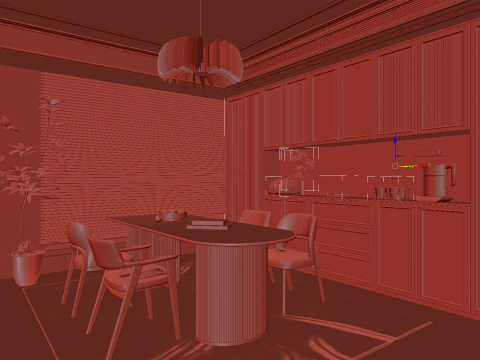 Cream Modern Kitchen and Dining Area 15 3D Model