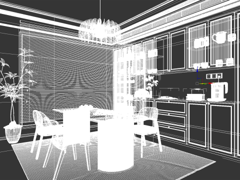 Cream Modern Kitchen and Dining Area 15 Model 3D