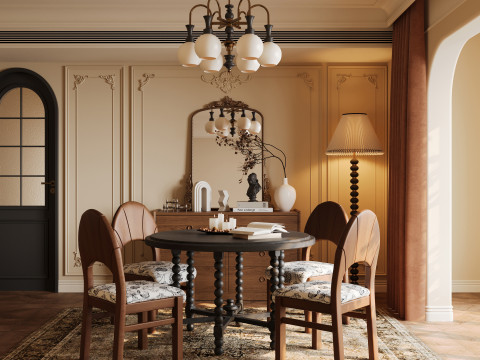 French Vintage Dining Room Interior 014 3D Model