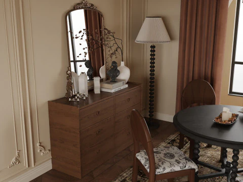 फ़्रेंच विंटेज डाइनिंग रूम इंटीरियर 014 3D मॉडल