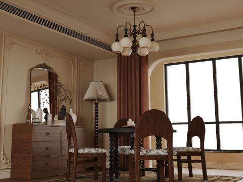 French Vintage Dining Room Interior 014 Model 3D