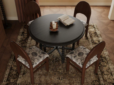 फ़्रेंच विंटेज डाइनिंग रूम इंटीरियर 014 3D मॉडल