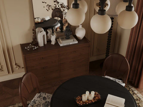 फ़्रेंच विंटेज डाइनिंग रूम इंटीरियर 014 3D मॉडल