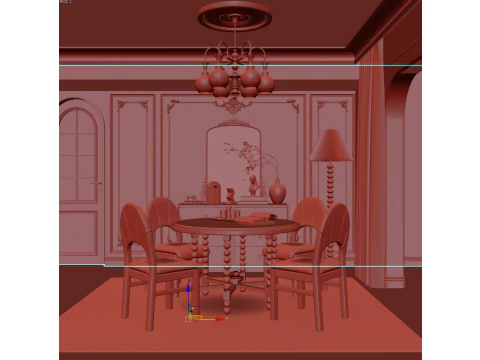 फ़्रेंच विंटेज डाइनिंग रूम इंटीरियर 014 3D मॉडल