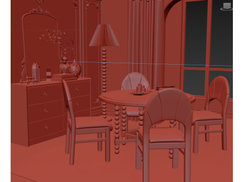 French Vintage Dining Room Interior 014 Model 3D