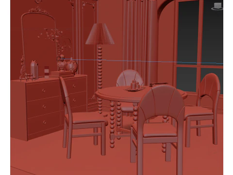 फ़्रेंच विंटेज डाइनिंग रूम इंटीरियर 014 3D मॉडल