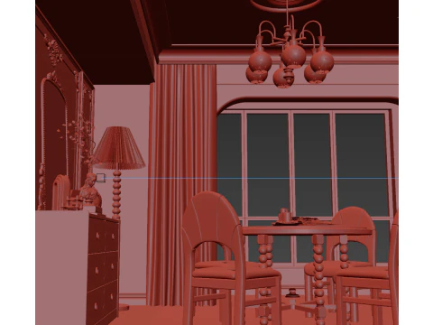 फ़्रेंच विंटेज डाइनिंग रूम इंटीरियर 014 3D मॉडल