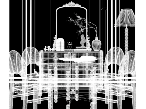 फ़्रेंच विंटेज डाइनिंग रूम इंटीरियर 014 3D मॉडल