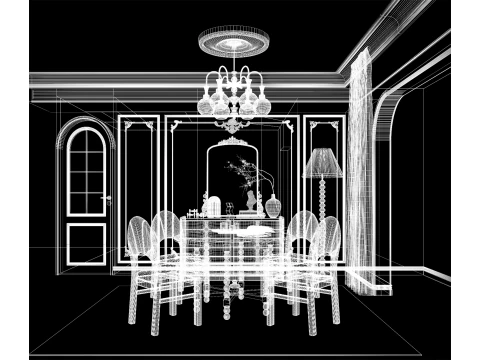 फ़्रेंच विंटेज डाइनिंग रूम इंटीरियर 014 3D मॉडल