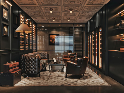 Gentlemen Cigar Lounge Interior Scene 011 3D 모델