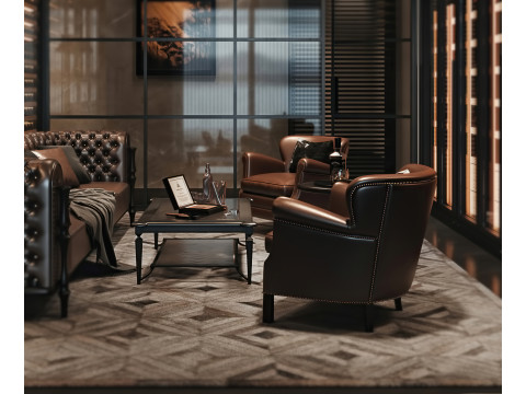 Gentlemen Cigar Lounge Interior Scene 011 3D Model