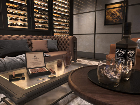 Gentlemen Cigar Lounge Interior Scene 011 3D Model