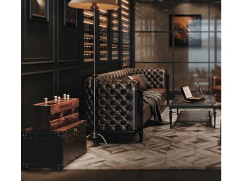 Gentlemen Cigar Lounge Interior Scene 011 3D Model