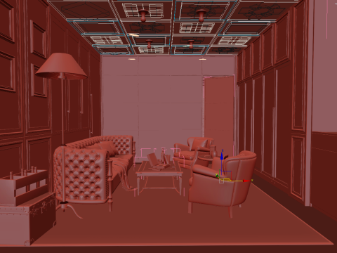 Gentlemen Cigar Lounge Interior Scene 011 3D Model