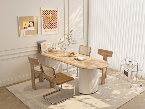 Japandi Natural Dining Room with Light Wood Furniture 17 3D 模型