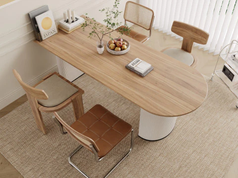 Sala de jantar Japandi Natural com m&oacute;veis de madeira clara 17 Modelo 3D