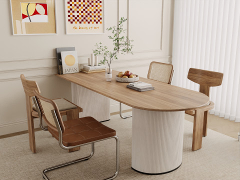 Japandi Natural Dining Room with Light Wood Furniture 17 3D 模型